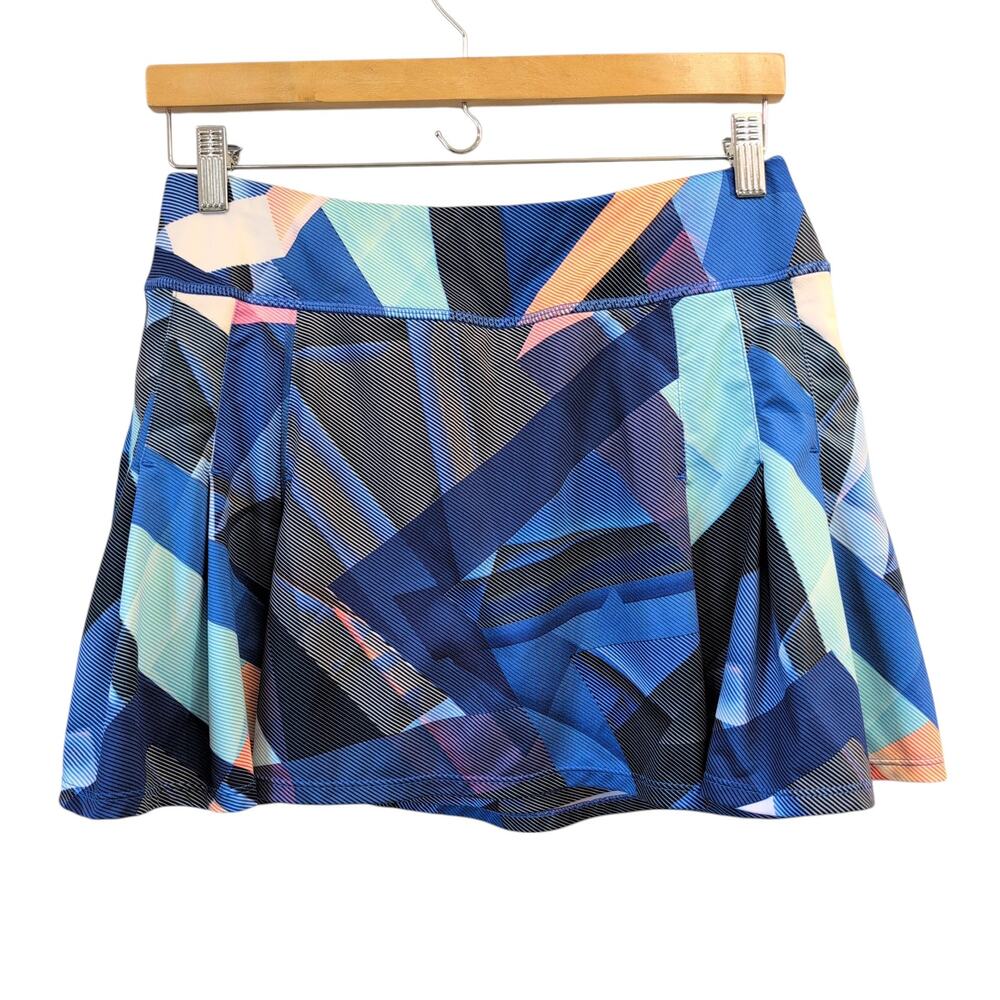 Athleta Women's Medium Athletic Skort Skirt Blue Geometric Print Tennis Golf EUC